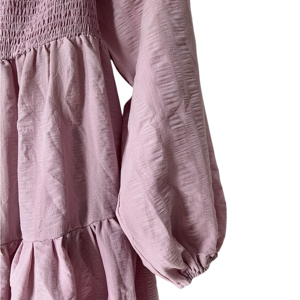 Urban Outfitters Pale Pink Gabriella Smocked‎ Tiered Midi Dress Long Sleeves SM - Picture 5 of 7